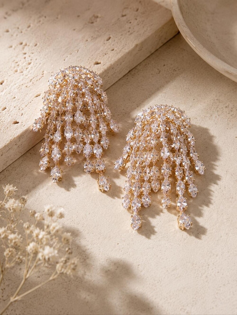 Anthropologie Gold and Clear Crystal Cascade Earrings